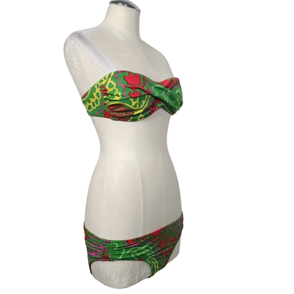 J. Crew Green Yellow Red Bandeau 2 Piece Bikini M - Picture 2 of 7